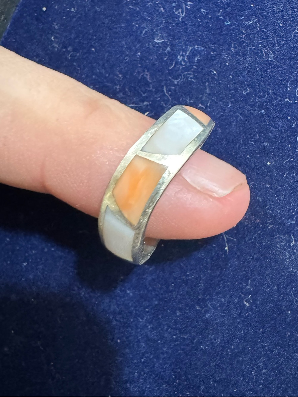 Sterling Inlay Band Ring with mother of pearl/ Opal inlay